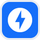 Blue lightning bolt icon on a square white background, representing fast performance or quick loading features.