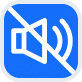 Muted sound icon in blue square, indicating no audio or silent mode.
