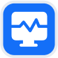 Blue computer monitor icon with a white heartbeat line, representing system monitoring.