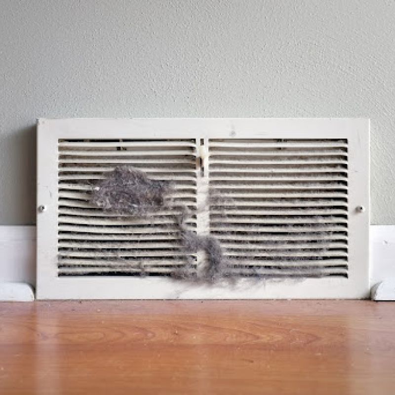 Dust gathered on floor vent.